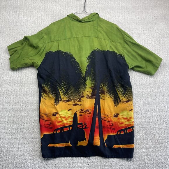 Vintage Ocean Current Hawaiian Shirt Sun set Beach Scene Surf Palm tree Sz M - Picture 11 of 16
